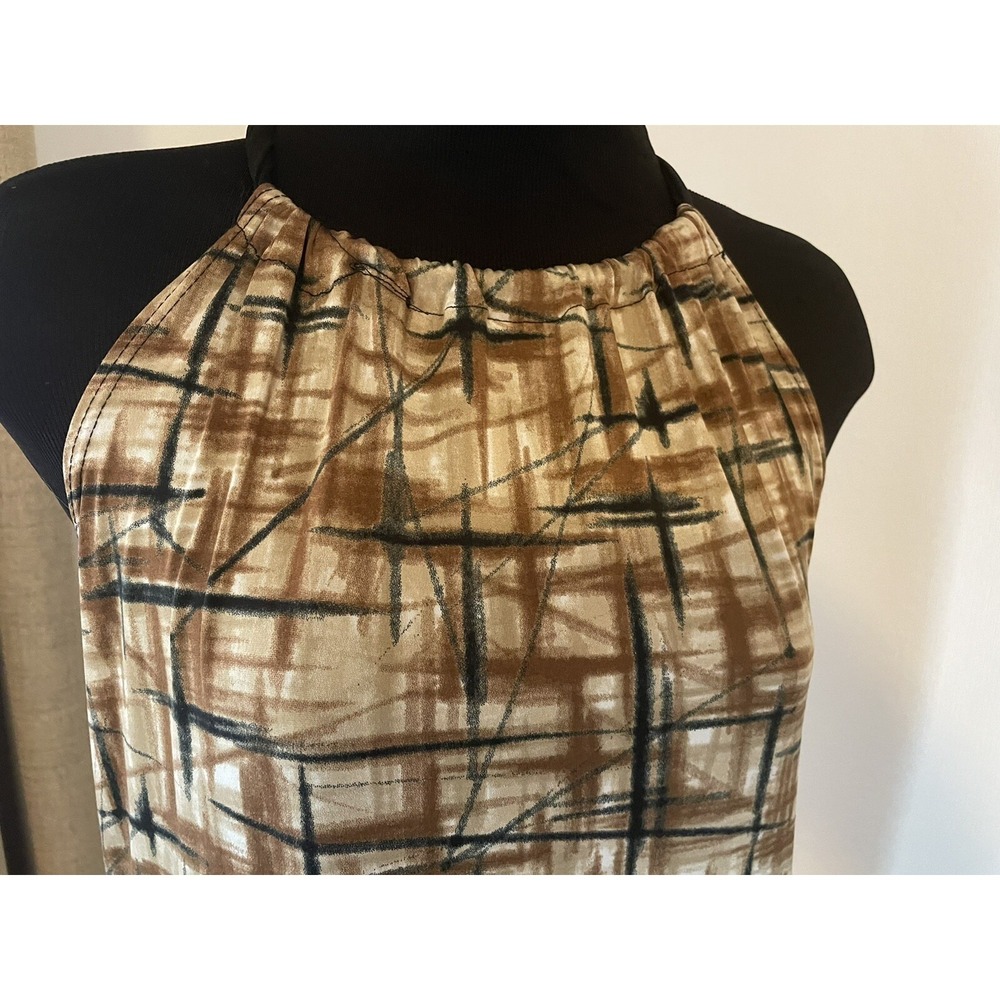 Geometric Summer Blouse‎ Tunic Brown Black Sleeveless Top Size Large